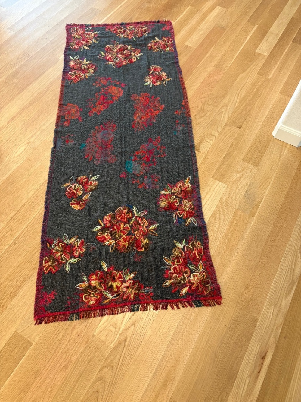 Shawl made in India. 60% cotton, 24% acrylic, 16% wool